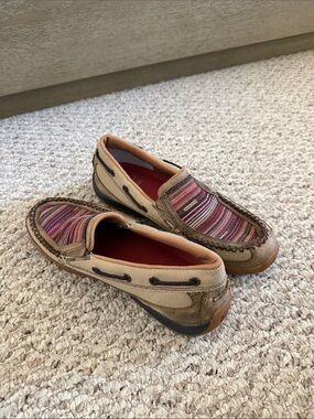 Twisted X Women’s Slip-On Moccasins in Tan and Multi-Stripe
